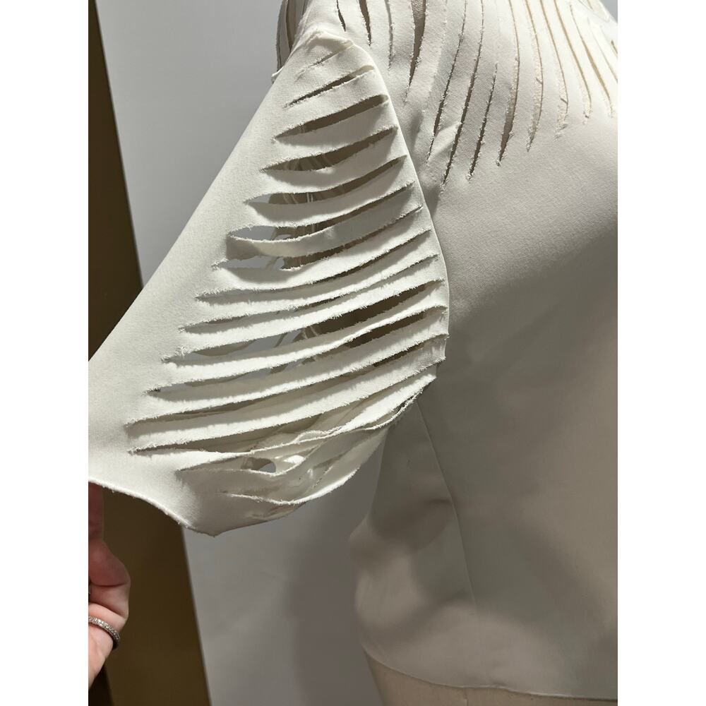 Sandro Paris Elane Laser Cut White 
V-Neck Three-Quarter Sleeve Crop Top sz XS/S - Picture 11 of 11